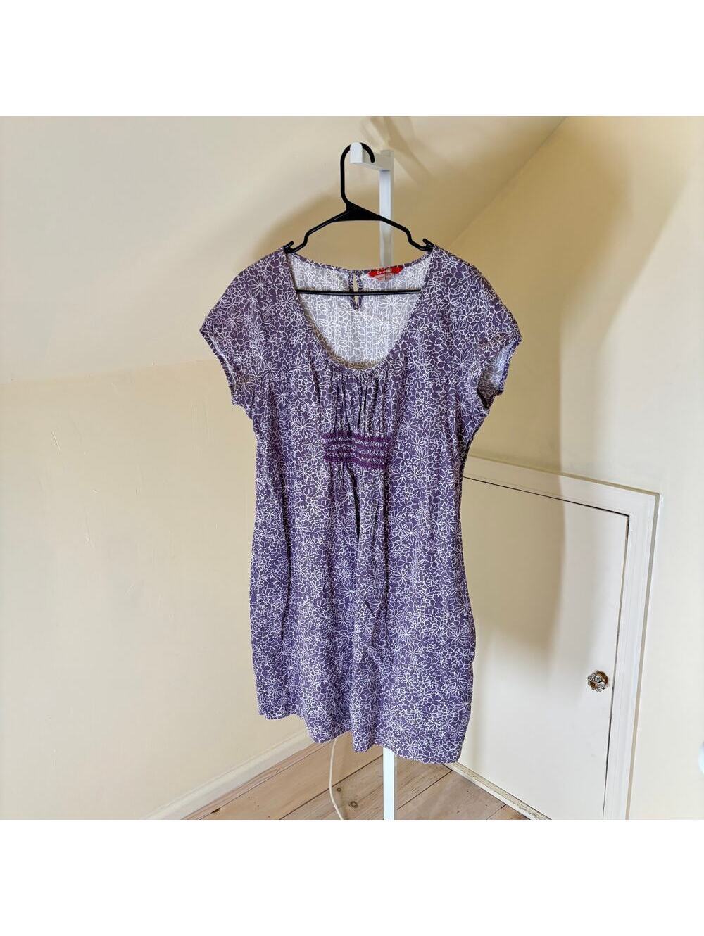 Boden EUC Women's Breezy Beach Cotton Purple Floral Mini Dress 12R